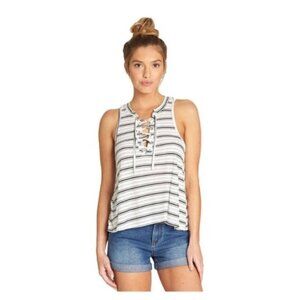 Billabong Let Loose Black & White Lace Up Tank Top L